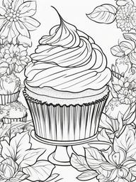 Cupcake Coloring Pages - Cupcake in a whimsical garden setting  simple coloring pages