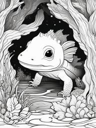 Axolotl Coloring Pages - Axolotl in a cozy underwater cave  simple coloring pages