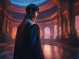 ren amamiya,battling supernatural shadows with his unwavering resolve,a distorted palace within the subconscious hyperrealistic, intricately detailed, color depth,splash art, concept art, mid shot, sharp focus, dramatic, 2/3 face angle, side light, colorful background