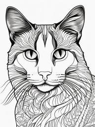 Calico Cat Coloring Pages - Beautiful Multi-Colored Feline Portrait  minimal black outline printable sheet, coloring page