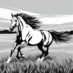 horse clipart,galloping freely in a vast, open field 