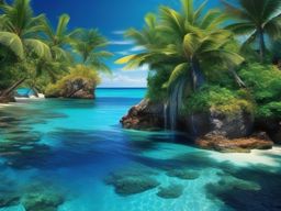 Caribbean Paradise Island Scenery Wallpaper with Deep Blue Oceans wallpaper splash art, vibrant colors, intricate patterns