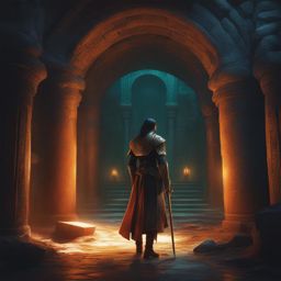 saihate no paladin,will,exploring the mysterious depths of an ancient crypt,a crypt filled with ancient secrets hyperrealistic, intricately detailed, color depth,splash art, concept art, mid shot, sharp focus, dramatic, 2/3 face angle, side light, colorful background