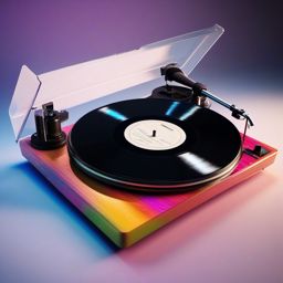 Vinyl Record Player - A vinyl record player with a spinning turntable hyperrealistic, intricately detailed, color depth,splash art, concept art, mid shot, sharp focus, dramatic, 2/3 face angle, side light, colorful background