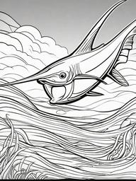 Swordfish Coloring Pages - Long Nosed Ocean Predator  black outline printable sheet, coloring page