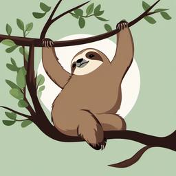 Cute clipart - sleepy sloth hanging from a tree  color,minimalist,vector clipart