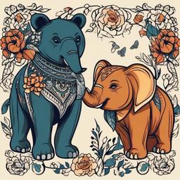 bear and elephant tattoo  simple vector color tattoo