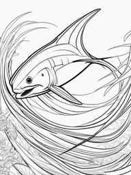 Thresher Shark Coloring Pages - Long Tailed Hunting Shark  black outline printable sheet, coloring page