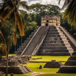 mayan ruins, ancient mayan archaeological sites with intricate stone carvings and pyramids. 