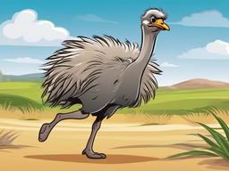 Ostrich Cartoon - Cartoon of ostrich running with feathers fluffed  