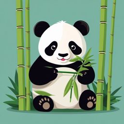 Panda Clip Art - Cute panda munching on bamboo,  color vector clipart, minimal style