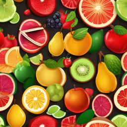 Fruit clipart - sliced fruits on a wooden table  