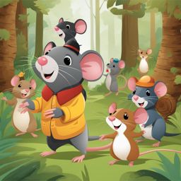 rat clipart - a friendly rat leading a conga line of woodland creatures through the forest 