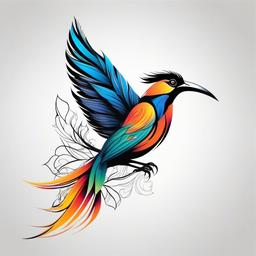 Bird Of Paradise Tattoo - Colorful paradise bird tattoo  minimalist tattoo design, white background