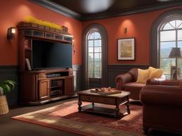 In the gamer room, traditional interior design features classic furniture, warm colors, and comfortable seating that create a cozy environment for gaming adventures.  