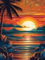 Sunset Background - Tropical Sunset Over Pacific Ocean  intricate patterns, splash art, wallpaper art