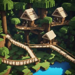 treehouse village interconnected by rope bridges - minecraft house design ideas minecraft block style