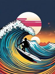 Surfer Sticker - Riding the waves, ,vector color sticker art,minimal