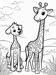 Puppy and Giraffe Coloring Pages - Silly Friendship Between Puppy and Giraffe  minimal black outline printable sheet, coloring page