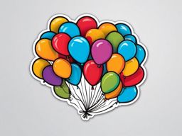 Balloon Release Sticker - Releasing a bunch of festive balloons, ,vector color sticker art,minimal