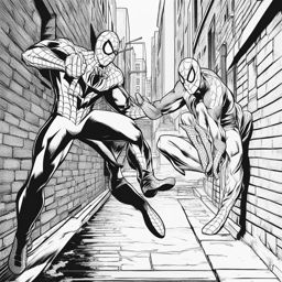 spiderman coloring pages - spider-man confronts a supervillain in a dark alley. 