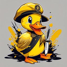 Cute yellow Duck with knife anime , vector art, splash art, t shirt design