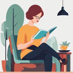 Reading clipart - person reading an e-book on a tablet  color,minimalist,vector clipart