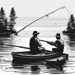 Black and White Fishing Clipart,Designing a monochrome fishing-themed poster with black and white fishing clipart  simple, 2d flat