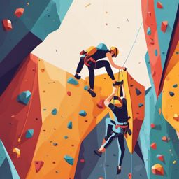 Rock Climbing Wall Clipart - Climbers scaling a climbing wall.  color vector clipart, minimal style