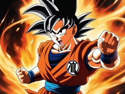 female goku charges a powerful kamehameha wave in a fiery battleground. 