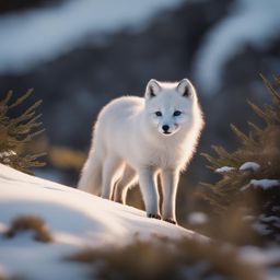 arctic fox kit hunting for prey in the snowy wilderness 8k ultrarealistic cinematic 