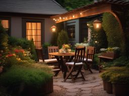 Cozy Cottage Courtyard - Transform your garden into a cozy cottage-style courtyard. realistic, professional photography, bokeh, natural lighting, canon lens, shot on dslr 64 megapixels sharp focus