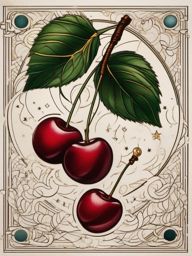 Cherries with celestial elements design: Celestial connection etched gracefully in art.  simple color tattoo style