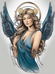 Angel Small Tattoo-Choosing a subtle and delicate expression of celestial beauty with a small angel tattoo, symbolizing protection, grace, and spirituality.  simple vector color tattoo