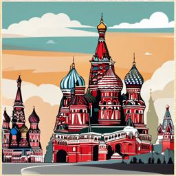 Moscow clipart - Red Square and St. Basil's Cathedral in Russia,  color clipart, vector art