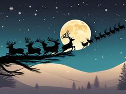 Christmas wallpaper - Santa's sleigh flying over a full moon with reindeer silhouettes  aesthetic background wallpaper