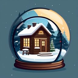 Snow Globe and Winter Cabin Emoji Sticker - Cozy cabin in a snow globe, , sticker vector art, minimalist design