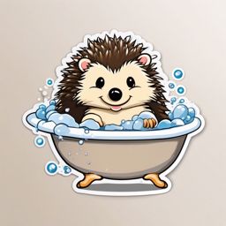 Hedgehog Bath Time Sticker - A hedgehog taking a bath with soap bubbles. ,vector color sticker art,minimal