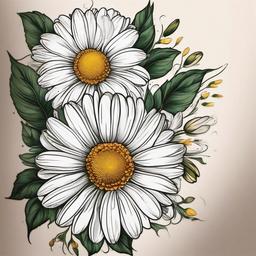 Daisy Birth Flower Tattoo-Celebration of the beauty of daisies as a birth flower with a tattoo, symbolizing innocence and freshness.  simple vector color tattoo