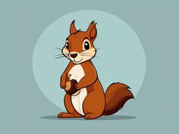 Squirrel clipart - cartoon squirrel holding an acorn  color,minimalist,vector clipart