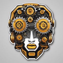 Robot Face with Gears Emoji Sticker - Mechanical charm, , sticker vector art, minimalist design