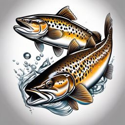 Brown Trout Tattoo,a tribute to the majestic brown trout, capturing the allure of freshwater angling. , tattoo design, white clean background