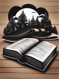 book clipart black and white on a wooden desk - inviting you to explore its pages. 