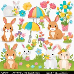 April clipart - cheerful spring animals like bunnies  