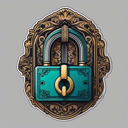 Lock and Key Sticker - Intricate lock and key design, ,vector color sticker art,minimal