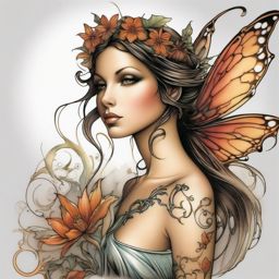amy brown fairy tattoo  simple color tattoo style,white background