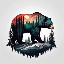 bear tattoo forest  simple color tattoo,white background