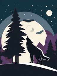 Wolf Clip Art - Wild wolf howling at the moon,  color vector clipart, minimal style
