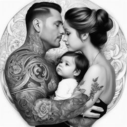 father daughter tattoos black and white design 