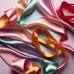 Satin ribbon decor arrangements top view, product photoshoot realistic background, hyper detail, high resolution